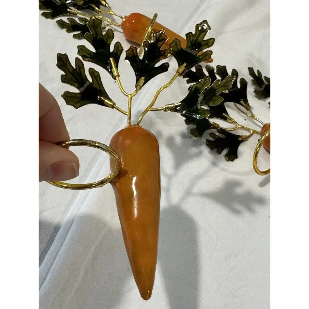 Metal Painted Enamel Carrot Napkin Rings Set of 4 Table Decor